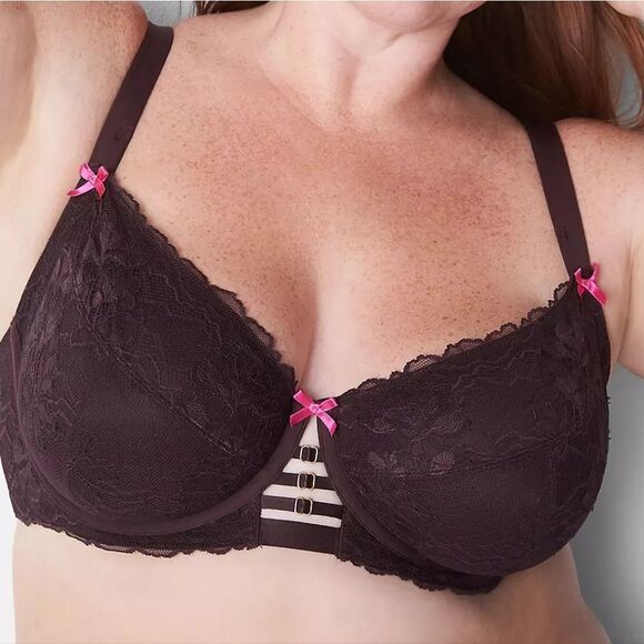 Cacique Chocolate Plum Unlined Curvy Balconette Bra Removable Straps 46DDD 46F - Picture 4 of 14